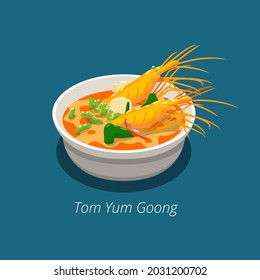 Thai food Tom Yu Goong. Vector illustration 