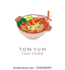 Thai Food Tom Yum Soup Vector Illustration Logo In A Bowl
