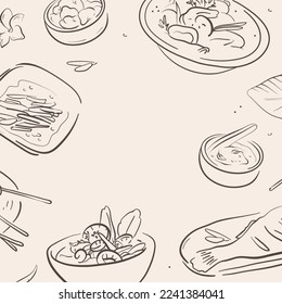 Thai food vector illustation in hand drawn style, line art