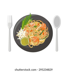 Thai food vector illustration of Thai stir-fried noodle