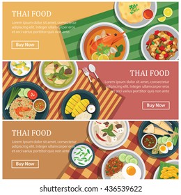 Thai Food Web Banner, Coupon, Voucher Flat Design