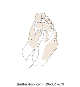 Thai foot massage. Drawn with one line. Front view.