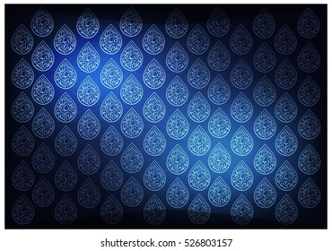 Thai Foral Pattern, Illustration of Beautiful Blue Vintage Texture Wallpaper Background for Add Content or Picture.