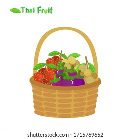 Thai Fruit in basket on white background vector