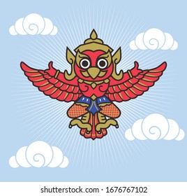 Thai Garuda the half human half bird, animal in Thai literature for character design element,printed tee Vector illustration.