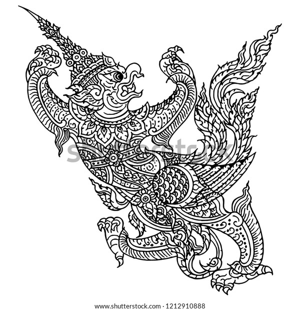 Thai Garuda vector, Line Thai is Thailand Style and Tattoo design.