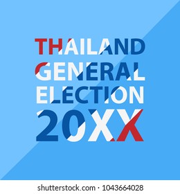 Thai General Election 2018, red white blue flag, object flat style on blue background, cartoon vector Illustration.