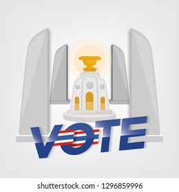 Thai General Election 2018, Vote letter with Thai flag on Democracy monument . Vector illustration