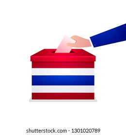 Thai General Election 2019, Hand Putting Voting Paper in the Ballot Box.