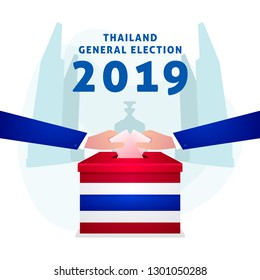 Thai General Election 2019, Hand Putting Voting Paper in the Ballot Box.