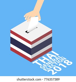 Thai General Election 2019 Vector Illustration Flat Style - Hand Putting Voting Paper in the Ballot Box