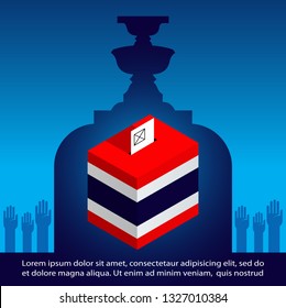 Thai General Election  Vector Illustration, Thailand Voting concept banner,  ballot box  with national flag– Thailand