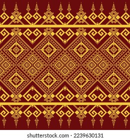 Thai geometric fabric pattern in yellow gold Design for clothes, bedding, ceramics, backgrounds, bags, hats and others for gifts on various occasions, New Year, birth temple, etc.