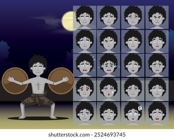 Thai Ghost Krahang Cartoon Emotion faces Vector Illustration