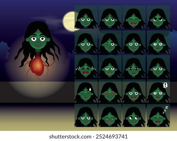 Thai Ghost Krasue Cartoon Emotion faces Vector Illustration