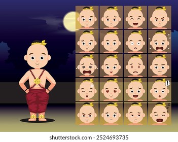 Thai Ghost Kuman Thong Cartoon Emotion faces Vector Illustration