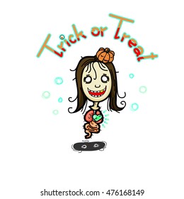 Thai ghost woman spirit head and entrails hand draw vector cartoon illustration 