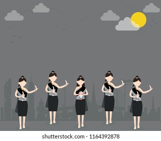 Thai ghost and women traditional dancing