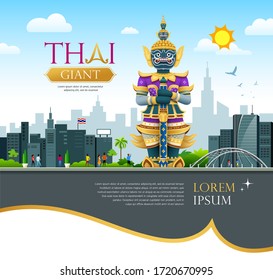 thailändisches Giant-Design auf Thailand, Bau und Wolke und Hintergrund, Vektorgrafik