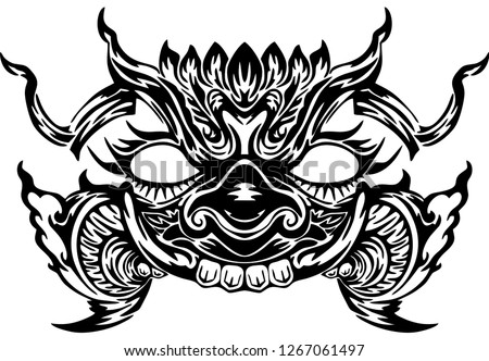 Thai Giant face design for Thai neo tattoo Silhouette vector white background it mean defense power and rich 