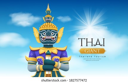 Thai giant vector, on cloud and sky design on blue background, vector Eps 10 illustration