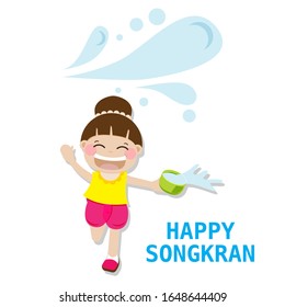 Thai girl happy splash water playing for Songkran festival in Thailand for Thai New Year during hot summer in 13th april vector illustration