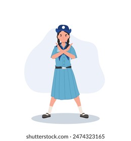 Thai girl scout in uniform with crossed hands making no gesture. No. negative, opposite gestures