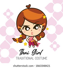 Thai  girl in traditional costume collection, women wearing traditional Thai dress, Vector Illustration