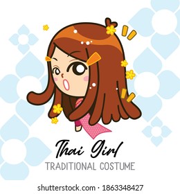 Thai  girl in traditional costume collection, women wearing traditional Thai dress, Vector Illustration