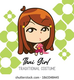 Thai  girl in traditional costume collection, women wearing traditional Thai dress, Vector Illustration