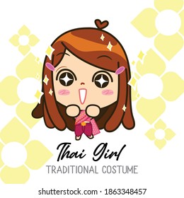 Thai  girl in traditional costume collection, women wearing traditional Thai dress, Vector Illustration
