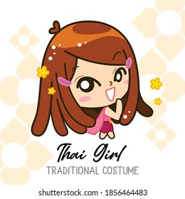 Thai  girl in traditional costume, women wearing traditional Thai dress, Vector Illustration