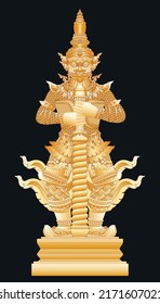 Thai God of Wealth giant guardian isolated on black background. Graphic vector