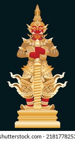 Thai God of Wealth giant guardian isolated on black background. Graphic vector