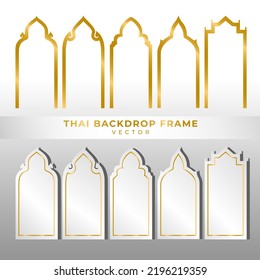 Thai gold backdrop frame vector five styles on white background. Traditional style in Thailand. Must use in temples or buddha rooms. Line Thai style. Luxury style.