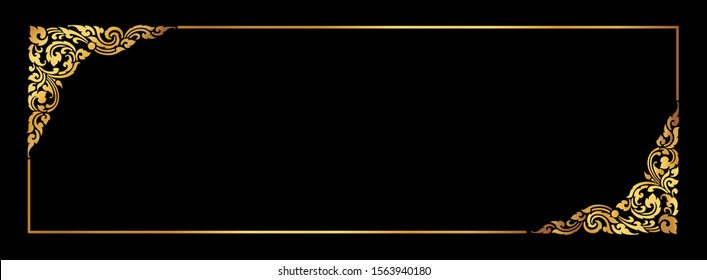 Thai gold corner frame on a black background for card design or for making sign boards.