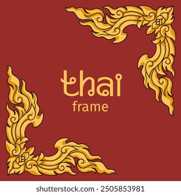 Thai gold corner frame on a red background