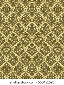 thai gold floral culture graphic art seamless pattern on yellow background