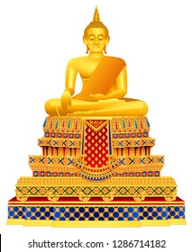 Thai Golden Buddha statue isolated on white background graphic vector 