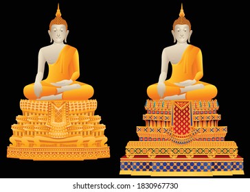 Thai Golden Buddha statue in the mara vichai posture. graphic vector