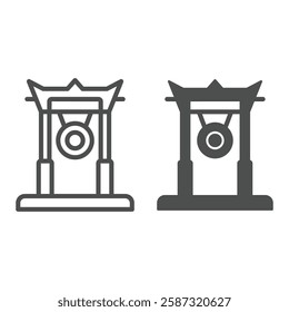 Thai gong tower line and solid icon, music instruments concept. Vector graphics. Percussion high hat sign on white background, outline style icon for mobile or web design