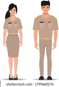 Thai government officers character. Thai teacher uniform. Thai officer democracy.