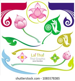Thai graphic modern design Element of Lotus, Bothi leaf & Buddha hand, Vector illustrated
