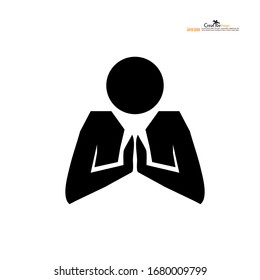 Thai greeting icon on a white background. Safe from virus, covid19 virus, coronavirus and bacteria. Avoid shaking hands.  