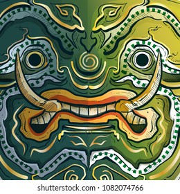 Thai Guardian Giant Monster or Tosakan  face.Warrior Of The Ramayana vector