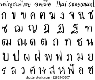 Thai hand drawn consonants.Thai characters.