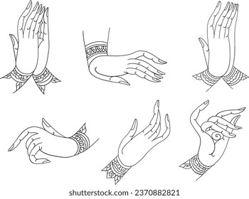 Thai Hand drawn family hands vector illustration. Line art female, male and baby hands.Concept for logo, card, banner, poster, wall art, flyer. Abstract family