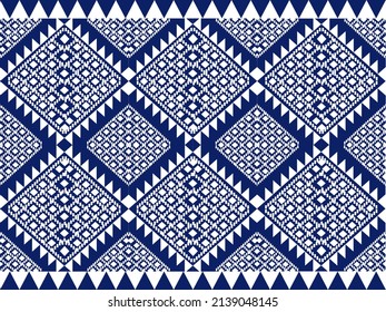 estilo artesanal tailandés patrón tela tailandés patrón Khid patrón traditación tailandia cultura en fondo azul patrón transparente vector