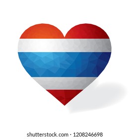 Thai heart with flag of the Thailand. Polygonal logo of love Independence Day. 