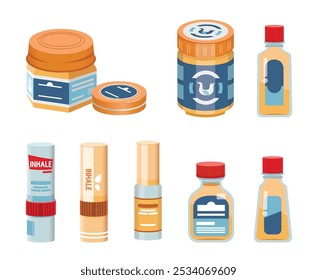 Thai Herbal Balm and Ya-Dom or Thai Herbal Nasal Inhaler. vector illustration